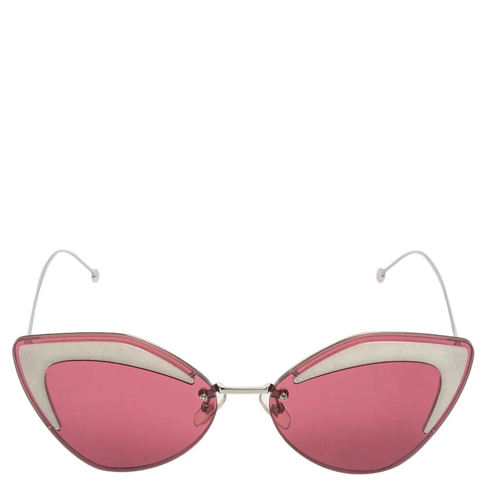 商品Fendi|Fendi Silver/Grey Glitter FF0355/S Pink Lens Rimless Cat Eye Sunglasses,价格¥1068,第2张图片详细描述