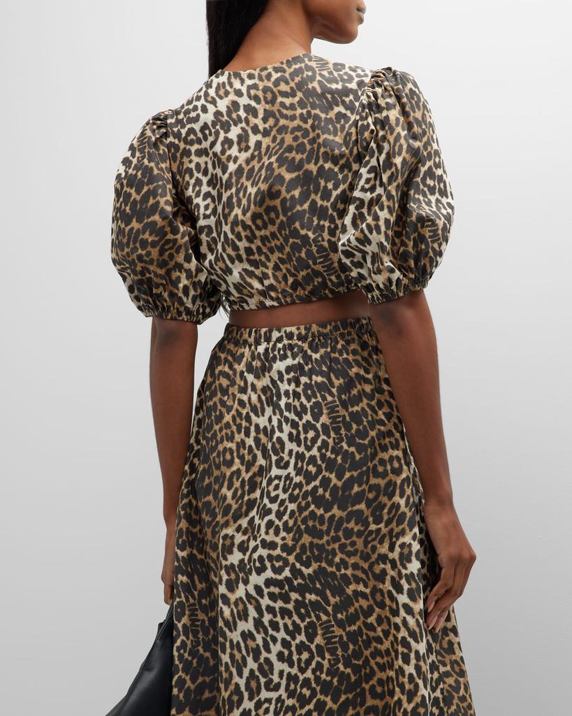 Leopard Cropped Zip-Front Blouse商品第5张图片规格展示