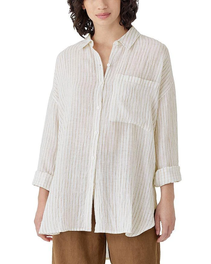 Eileen Fisher | Puckered Linen Classic Collar Long Shirt