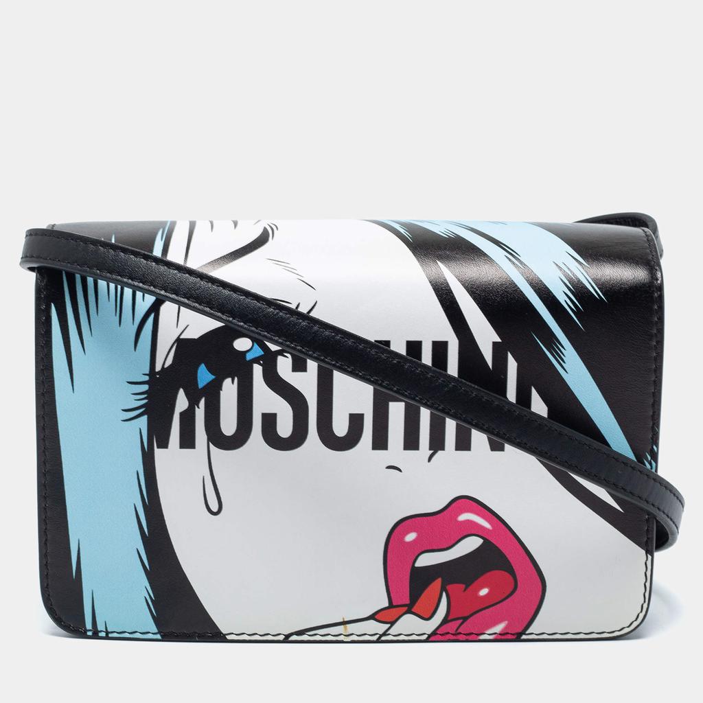 Moschino Black Leather Eyes Capsule Flap Crossbody Bag商品第1张图片规格展示