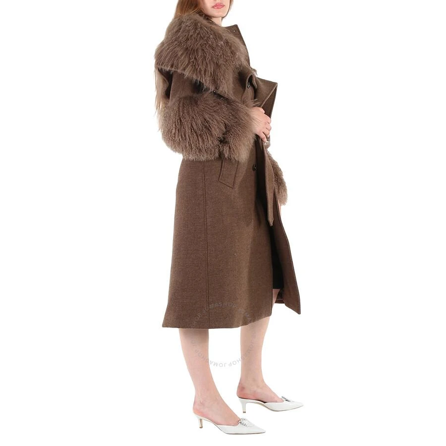 商品Burberry|Ladies Dark Mahogany Shearling Trim Wool Cashmere Double-Breasted Trench Coat,价格¥6730,第2张图片详细描述