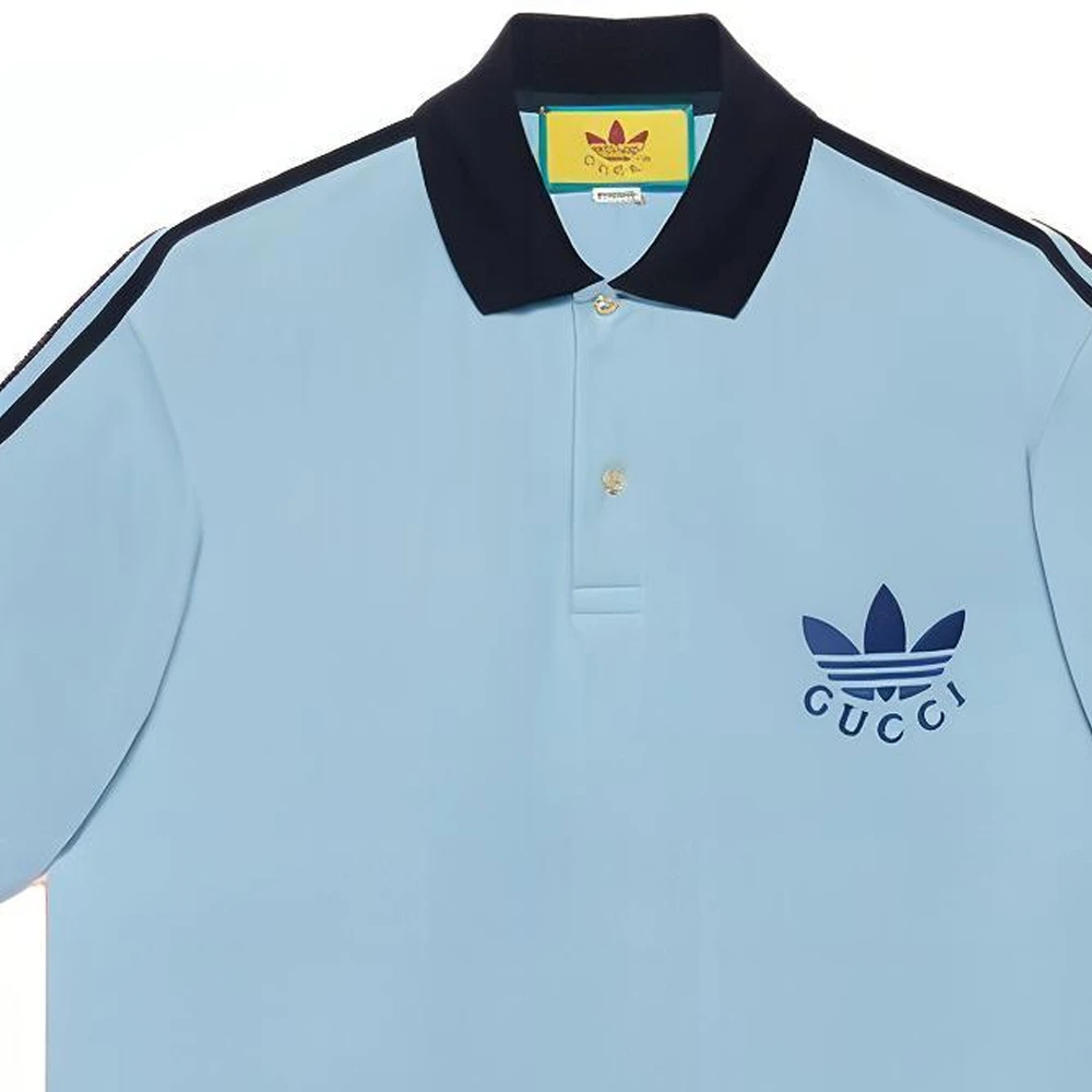 商品[国内直发] Gucci|古驰 x adidas originals SS23 条纹Logo印花套头短袖Polo衫 男款 蓝色,价格¥3404,第7张图片详细描述