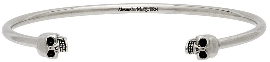 商品Alexander McQueen|Silver Thin Twin Skull Bracelet,价格¥1601,第1张图片