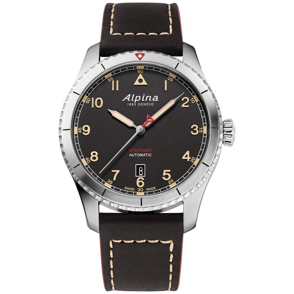 商品Alpina|Men's Swiss Automatic Startimer Black Leather Strap Watch 41mm,价格¥8761,第1张图片
