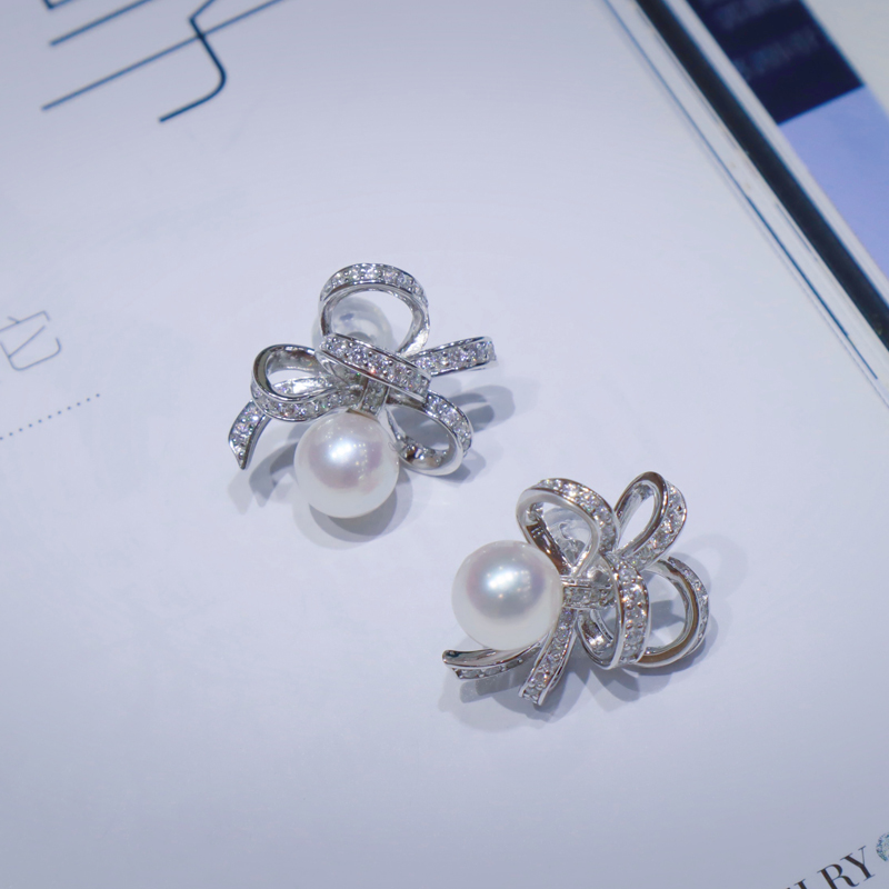 925银天然淡水珍珠akoya光泽绸缎之舞耳钉商品第2张图片规格展示