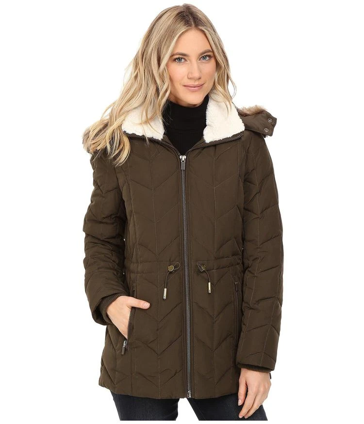 商品Kenneth Cole|Quilted Chevron Coat with Fur Hood,价格¥500,第1张图片