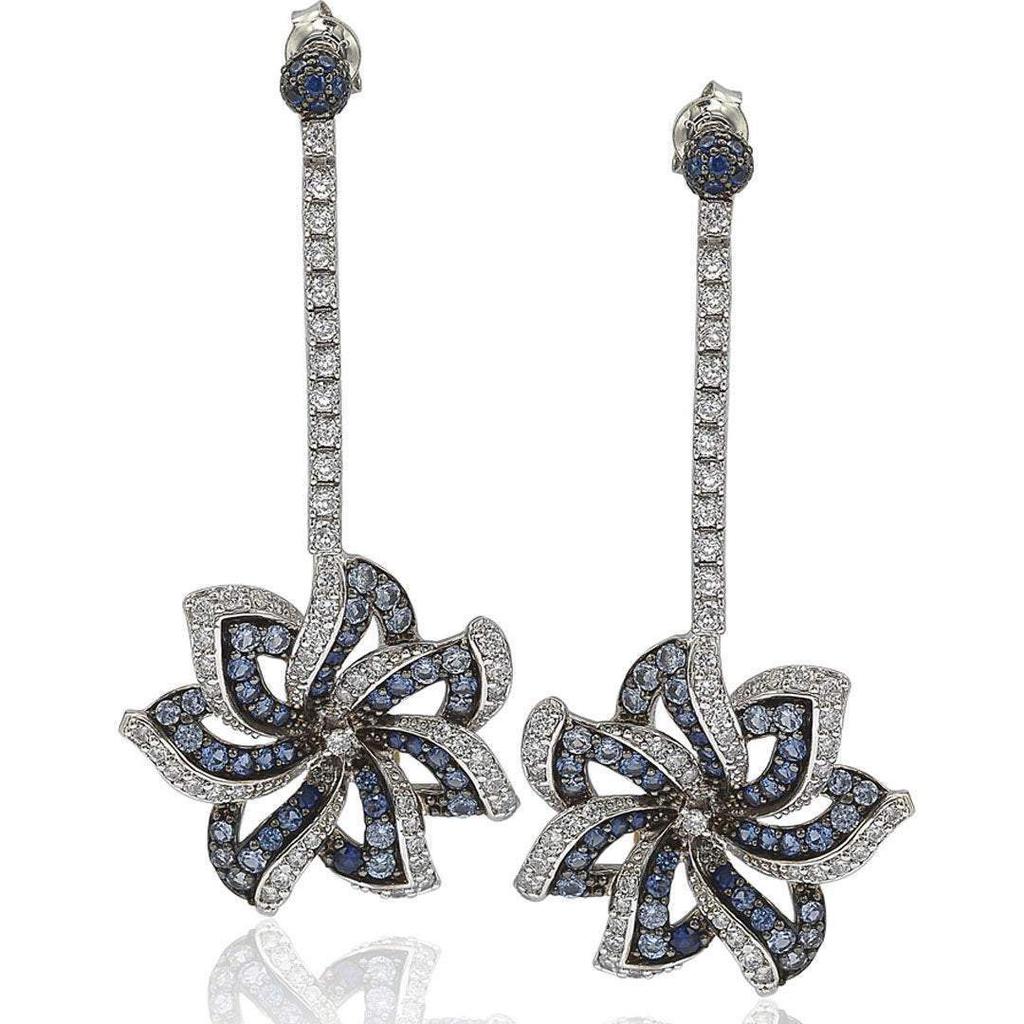 Suzy Levian Sapphire and Diamond Accent in Sterling Silver Earrings商品第1张图片规格展示