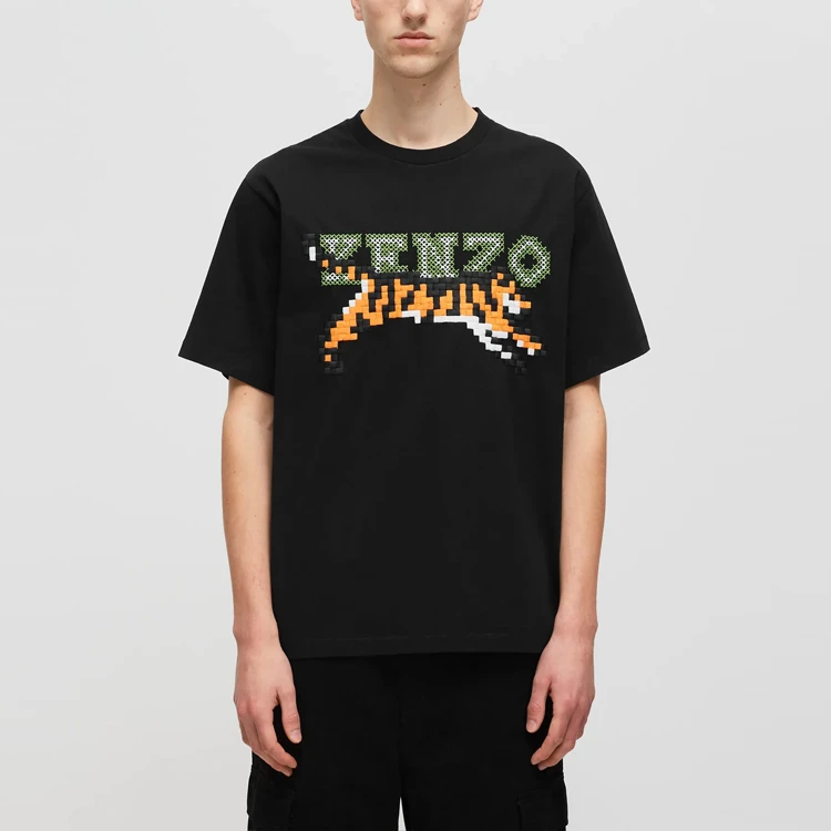 商品[国内直发] Kenzo|像素风系列 SS23 Logo老虎图案印花圆领套头短袖T恤 男款 黑色,价格¥1305,第4张图片详细描述