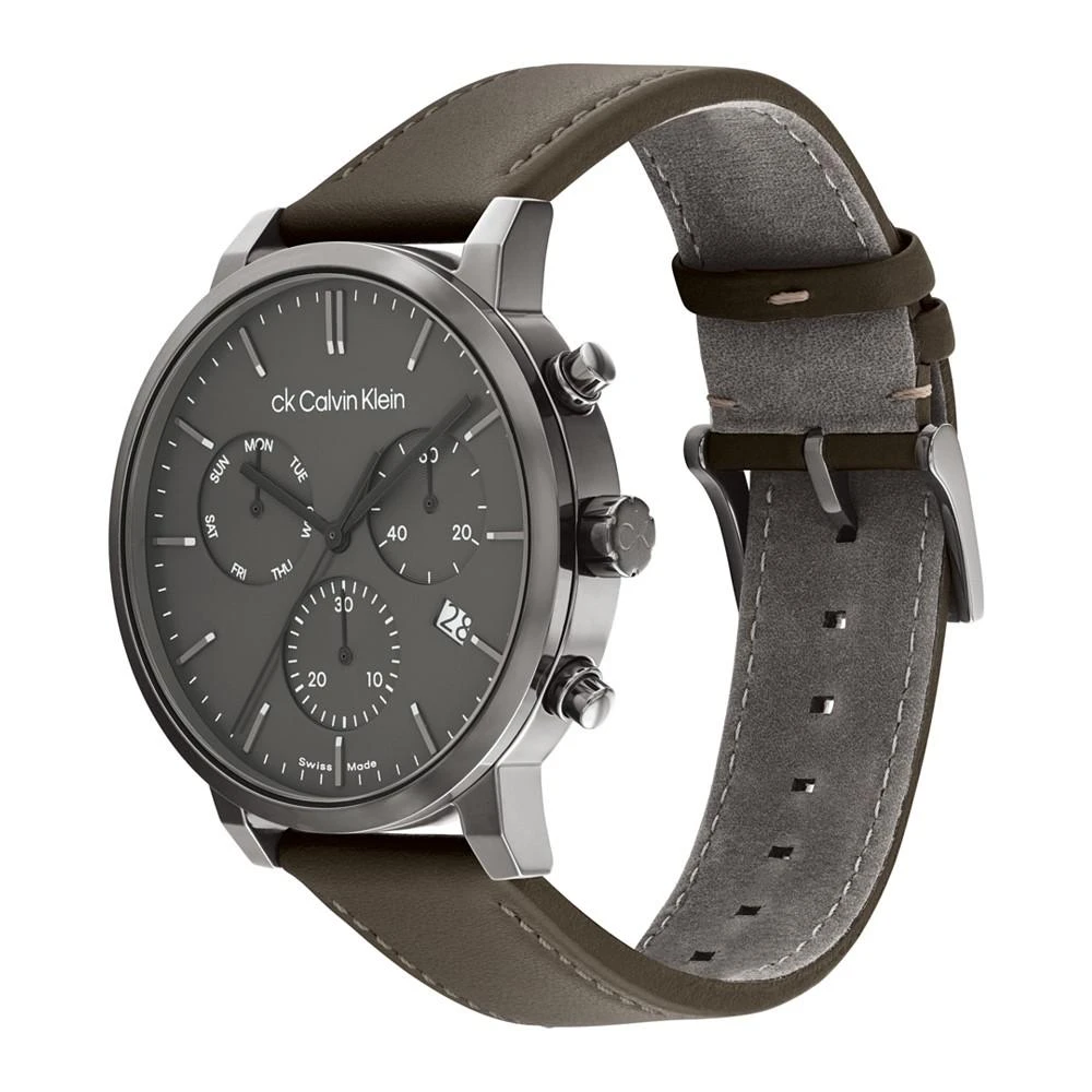 商品Calvin Klein|Men's Swiss Chronograph Gauge Brown Leather Strap Watch 42mm,价格¥2253,第2张图片详细描述