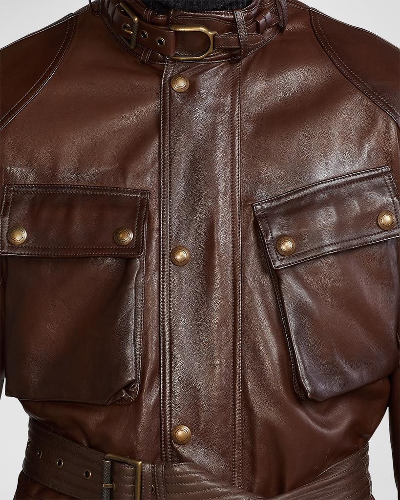 Men's Willis 4-Pocket Belted Leather Jacket商品第5张图片规格展示