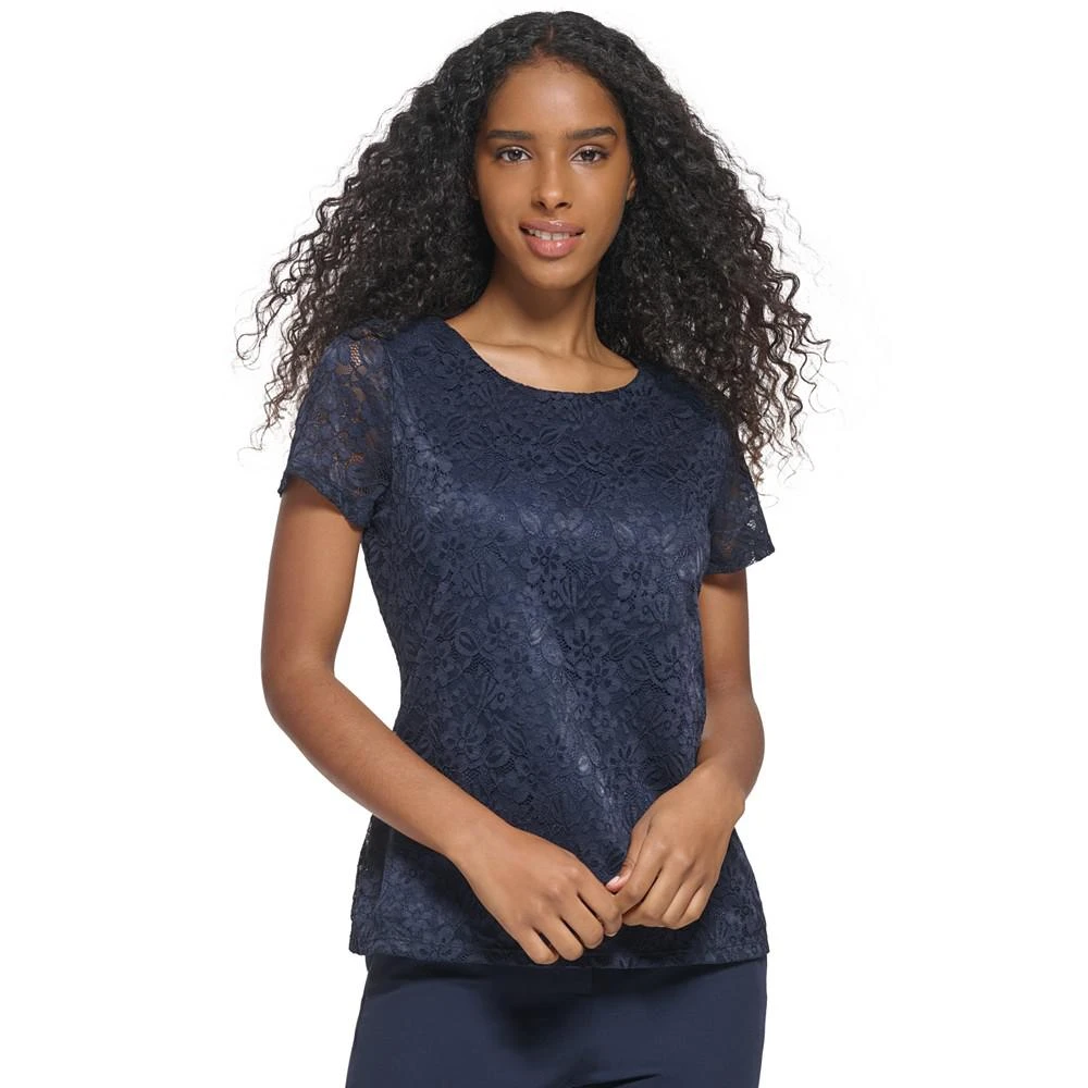 商品Tommy Hilfiger|Women’s Short-Sleeve Lace Top,价格¥209,第1张图片