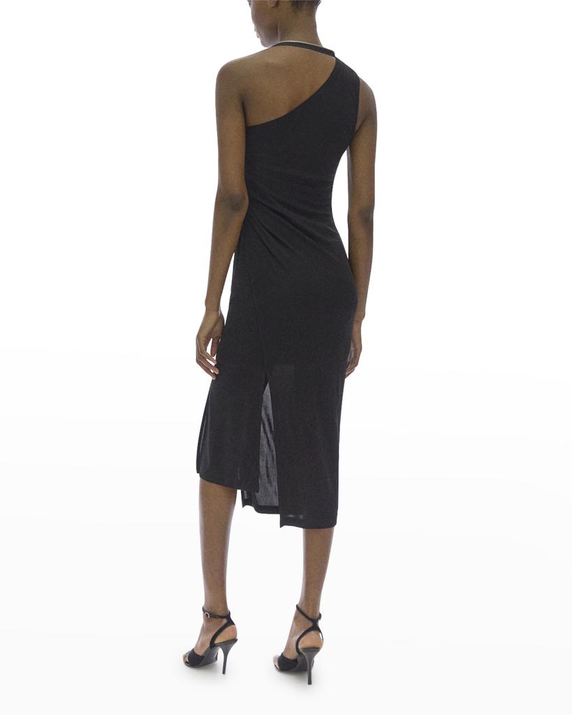 One-Shoulder Asymmetric Zipper Bodycon Midi Dress商品第4张图片规格展示