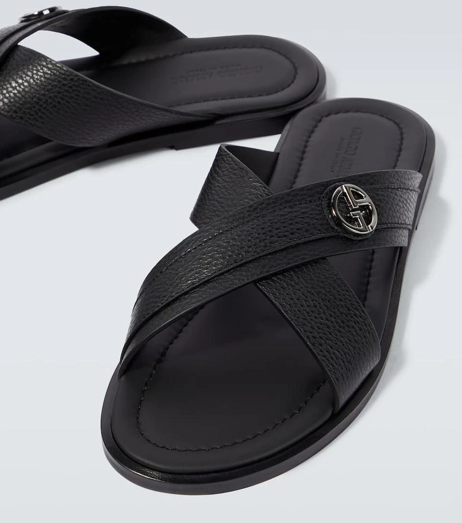商品Giorgio Armani|Logo leather slides,价格¥5011,第3张图片详细描述