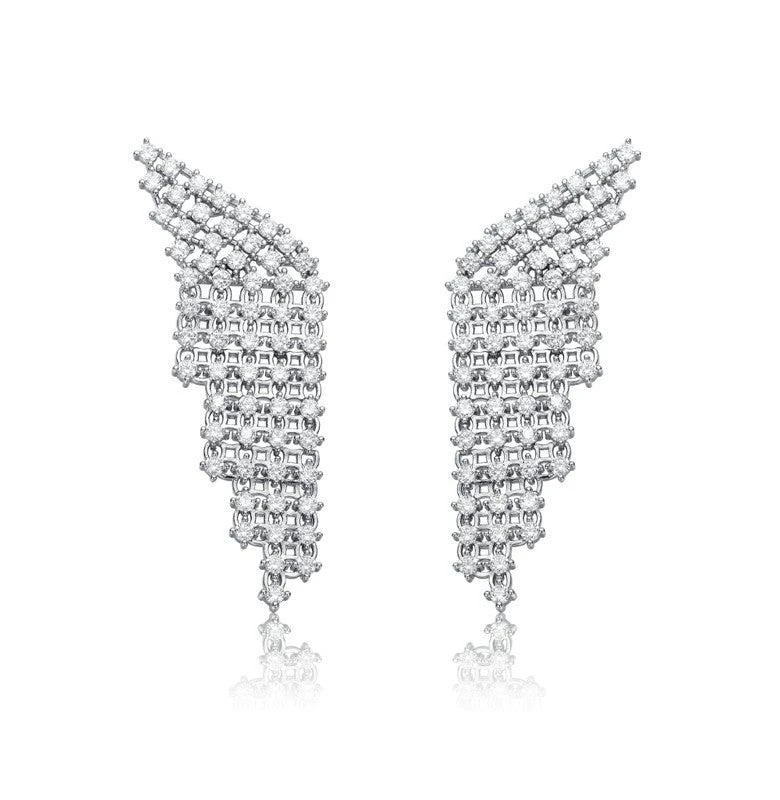 商品Genevive|Sterling Silver white Gold Plated with Cubic Zirconia Angel Wing Waterfall Earrings,价格¥1180,第2张图片详细描述