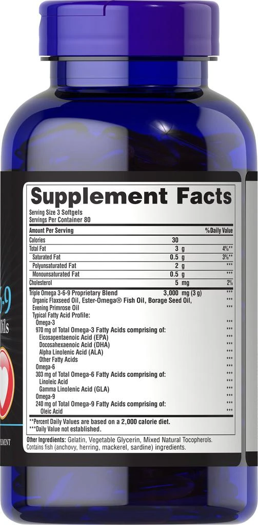 商品Puritan's Pride|Triple Omega 3-6-9  3,000 mg 240 count,价格¥340-¥680,第3张图片详细描述