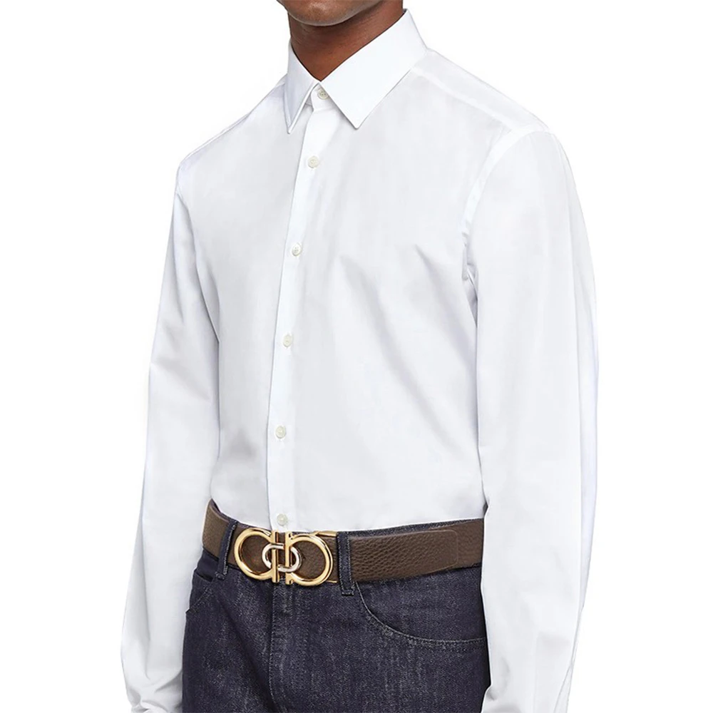 SALVATORE FERRAGAMO 男士黑色牛皮金色板扣双面可裁剪腰带 67-0047-745787 商品