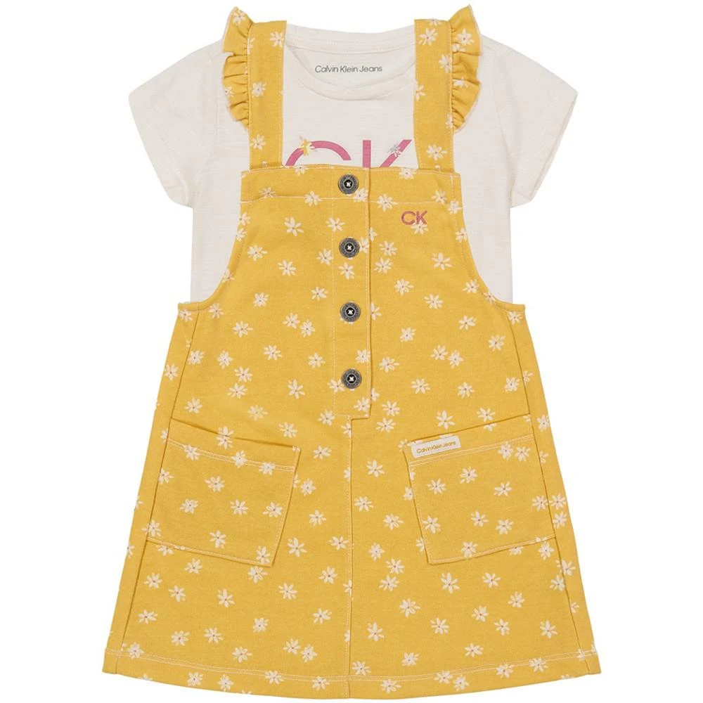 商品Calvin Klein|Little Girls Logo T-shirt Printed French Terry Skirtall, 2 Piece Set,价格¥178,第1张图片