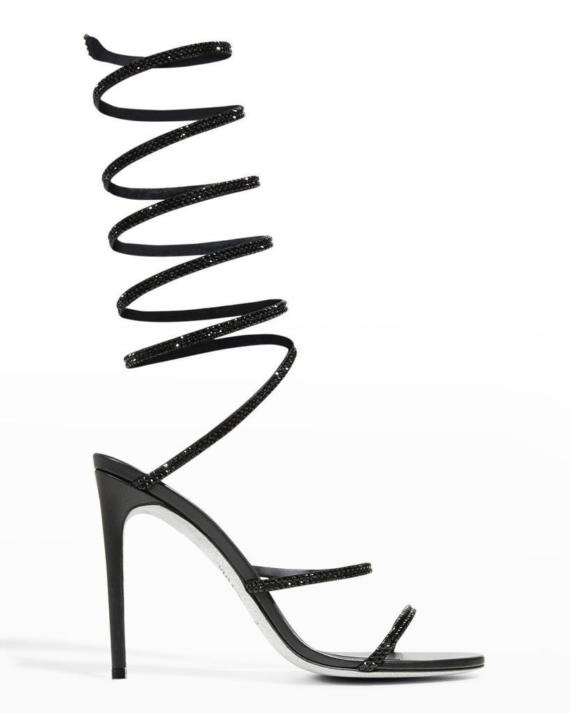 105mm Shimmery Snake-Wrap Stiletto Sandals商品第1张图片规格展示