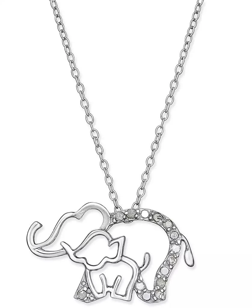 商品Macy's|Diamond Elephant and Baby Pendant Necklace (1/10 ct. t.w.) in Sterling Silver,价格¥764,第1张图片