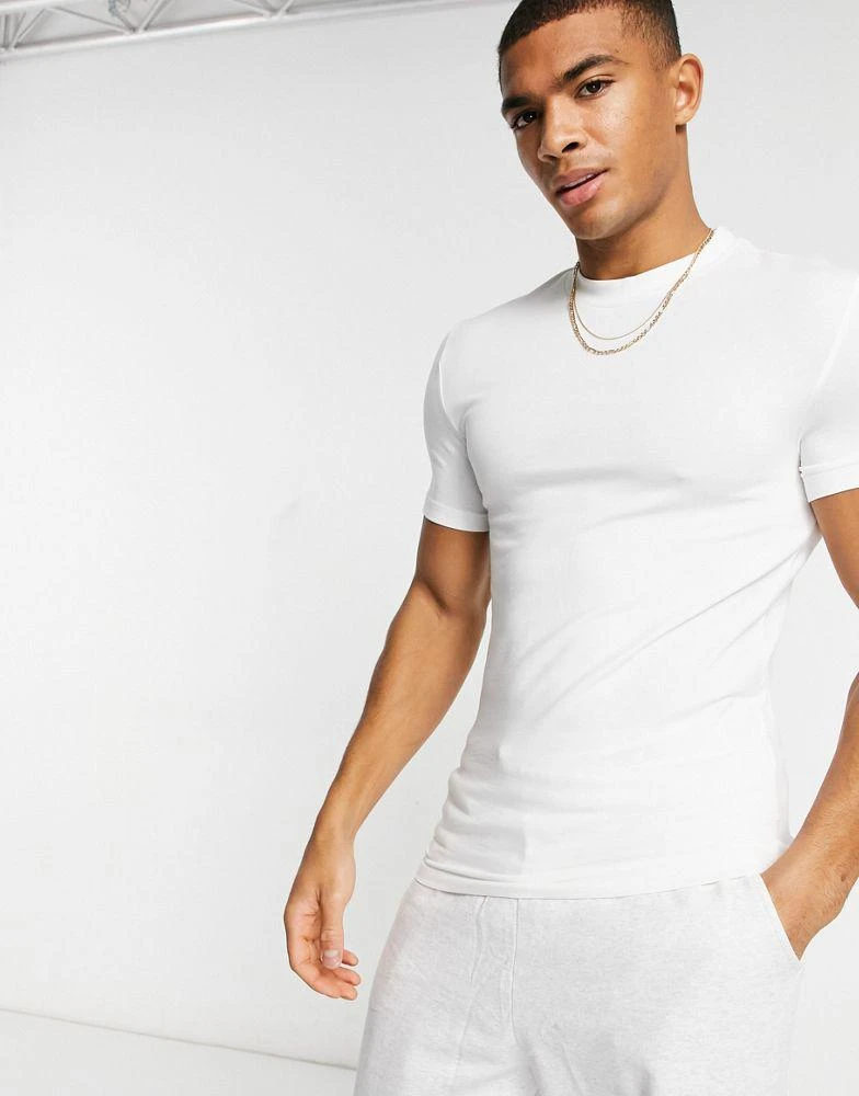 商品ASOS|ASOS DESIGN cotton blend muscle fit t-shirt with crew neck in white - WHITE,价格¥78,第3张图片详细描述