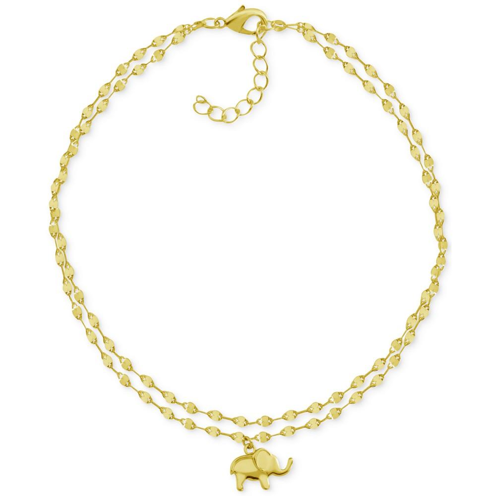 Two-Row Mirror Chain Elephant Anklet in Gold-Plate商品第1张图片规格展示