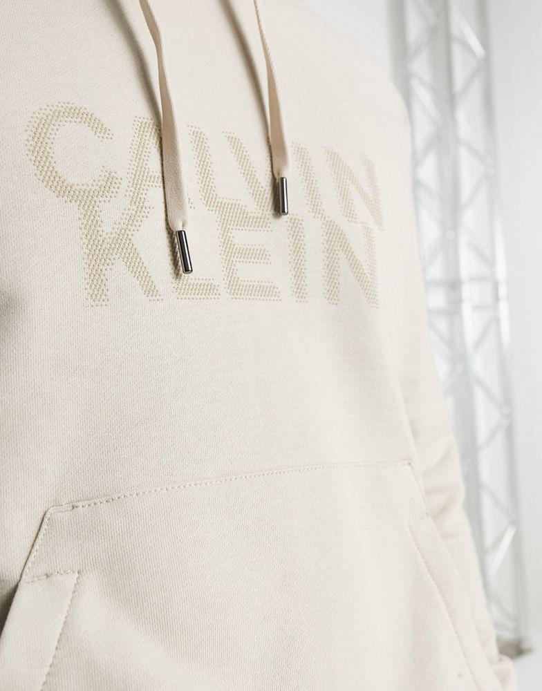 Calvin Klein distorted logo cotton blend hoodie in stone商品第3张图片规格展示