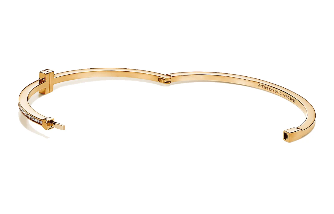商品[国内直发] Tiffany & Co.|蒂芙尼 T 系列 镶钻铰链线圈手 18k金 手镯 男女同款情侣款 金色,价格¥53199,第7张图片详细描述