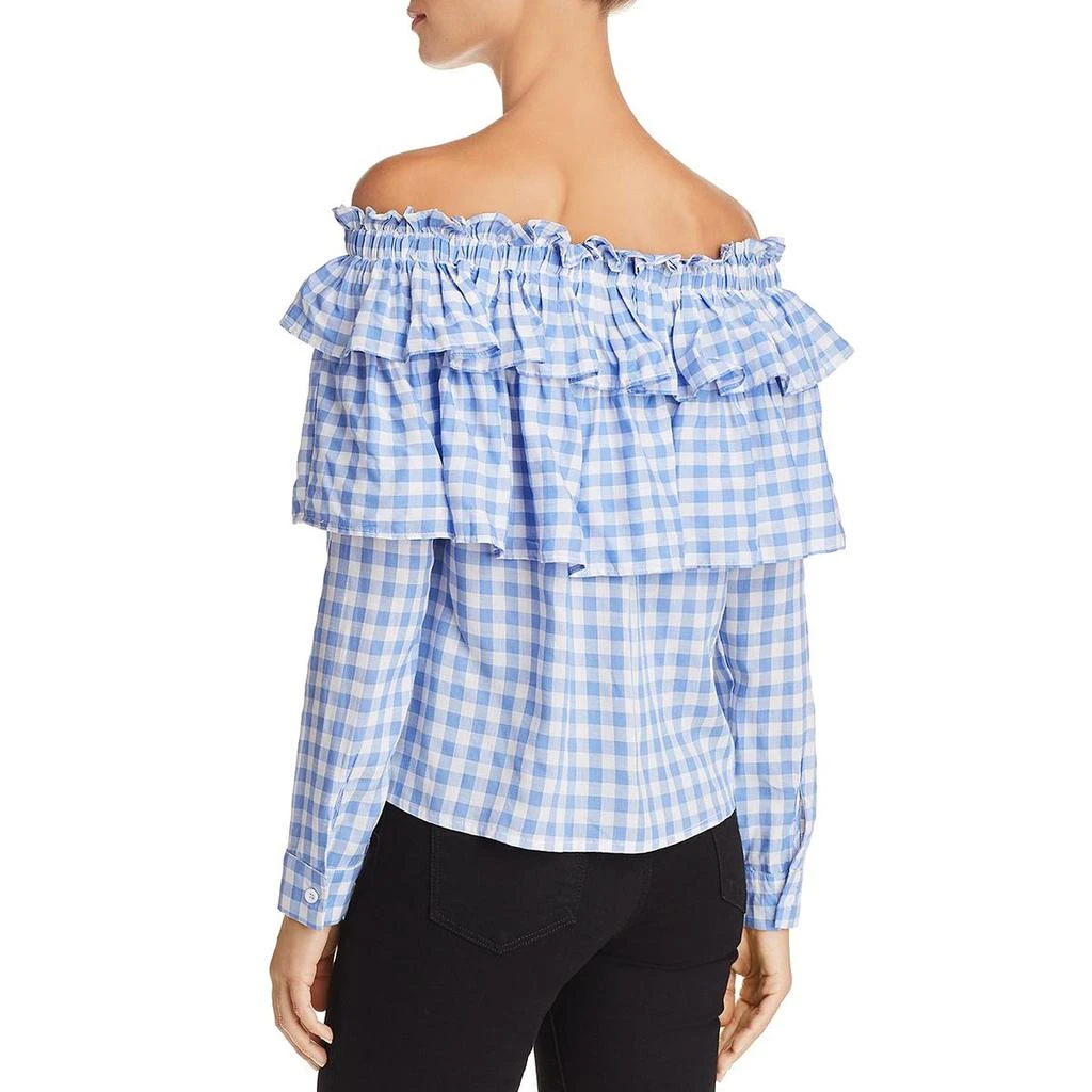 商品AQUA|Aqua Womens Gingham Off-The-Shoulder Blouse,价格¥85,第2张图片详细描述