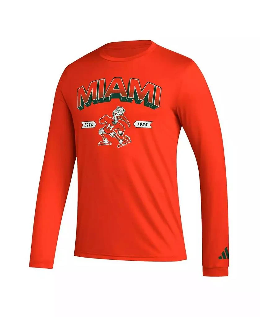 商品Adidas|Men's Orange Miami Hurricanes Mighty Mascot Pregame Long Sleeve T-shirt,价格¥247,第3张图片详细描述