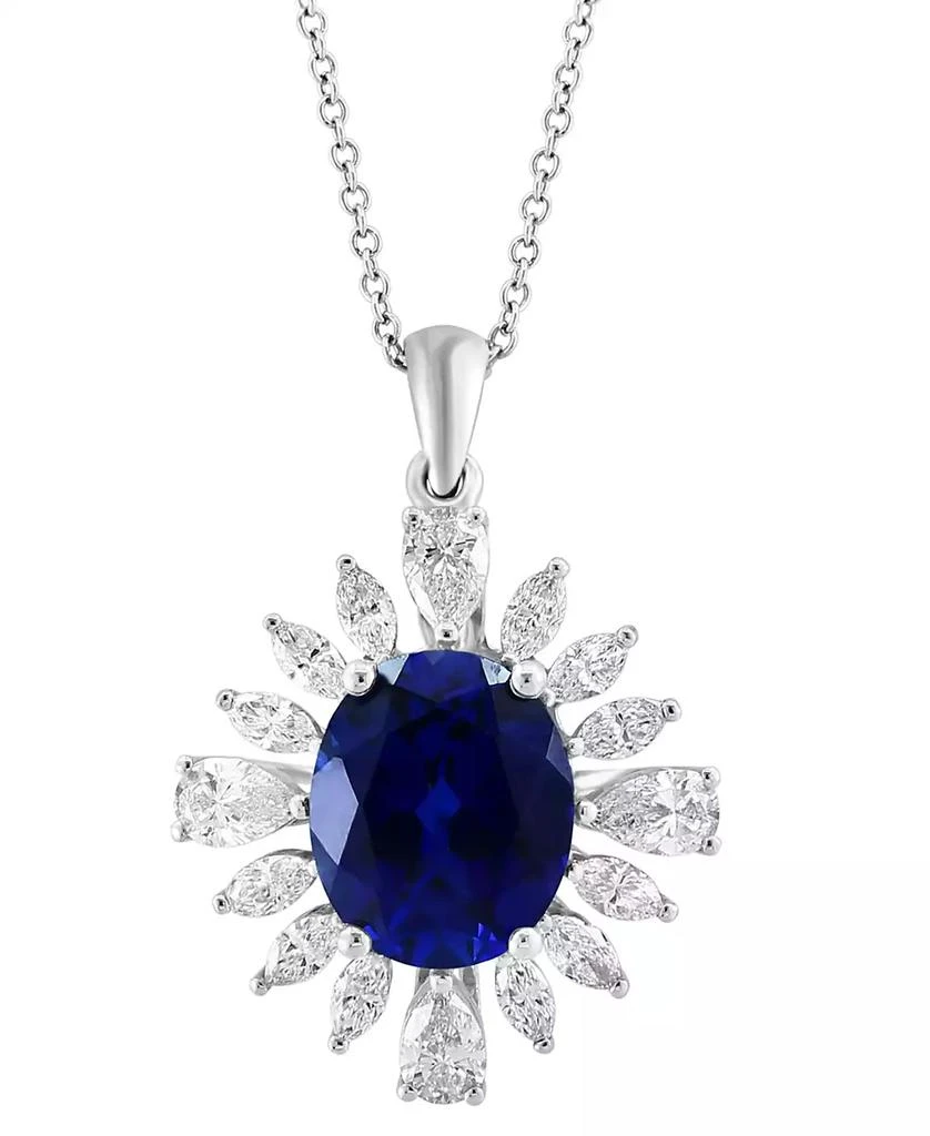 商品Effy|EFFY® Lab Grown Sapphire (4-1/2 ct. t.w.) & Lab Grown Diamond (1-3/4 ct. t.w.) Starburst Halo 18" Pendant Necklace in 14k White Gold,价格¥11585,第3张图片详细描述