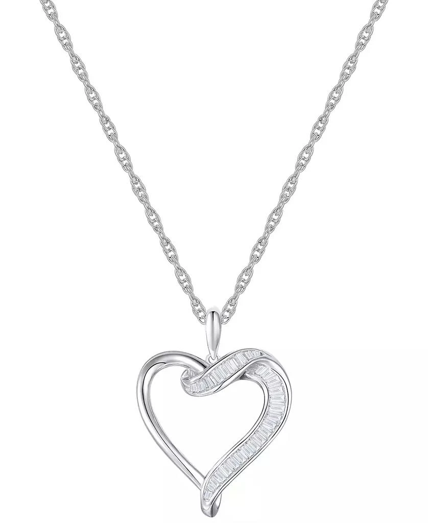 商品Macy's|Diamond Baguette Swirl Heart 18" Pendant Necklace (1/4 ct. t.w.) in Sterling Silver,价格¥1122,第1张图片