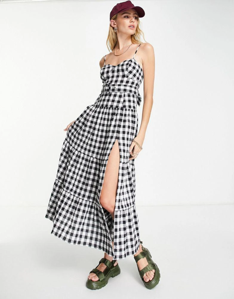 商品ASOS|ASOS DESIGN tiered belted maxi sundress in mono gingham,价格¥219,第1张图片