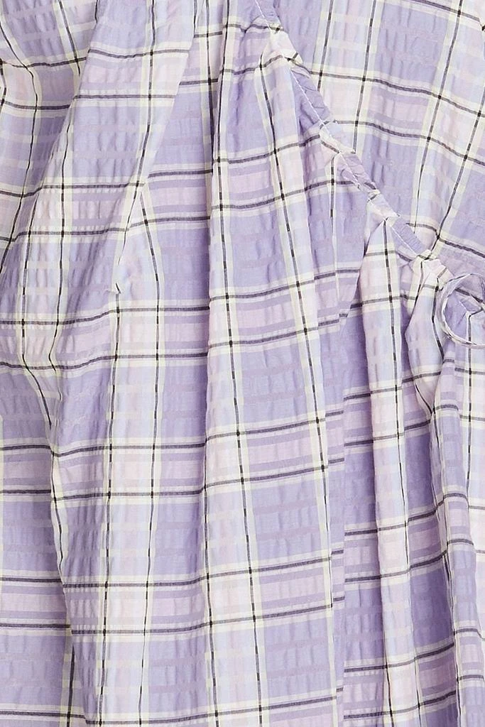 商品Ganni|Checked cotton-blend seersucker mini wrap dress,价格¥932,第4张图片详细描述