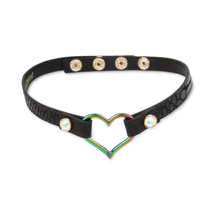 商品Betsey Johnson|Two-Tone Open Heart Black Leather Choker Necklace,价格¥285,第1张图片