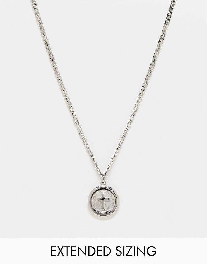 商品ASOS|ASOS DESIGN waterproof stainless steel neck chain with circle cross pendant in silver tone,价格¥127,第1张图片