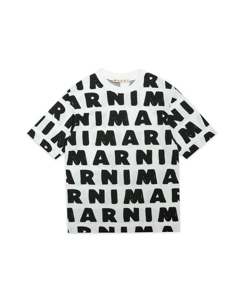 Marni Kids Allover Logo Printed Crewneck T-Shirt商品第1张图片规格展示