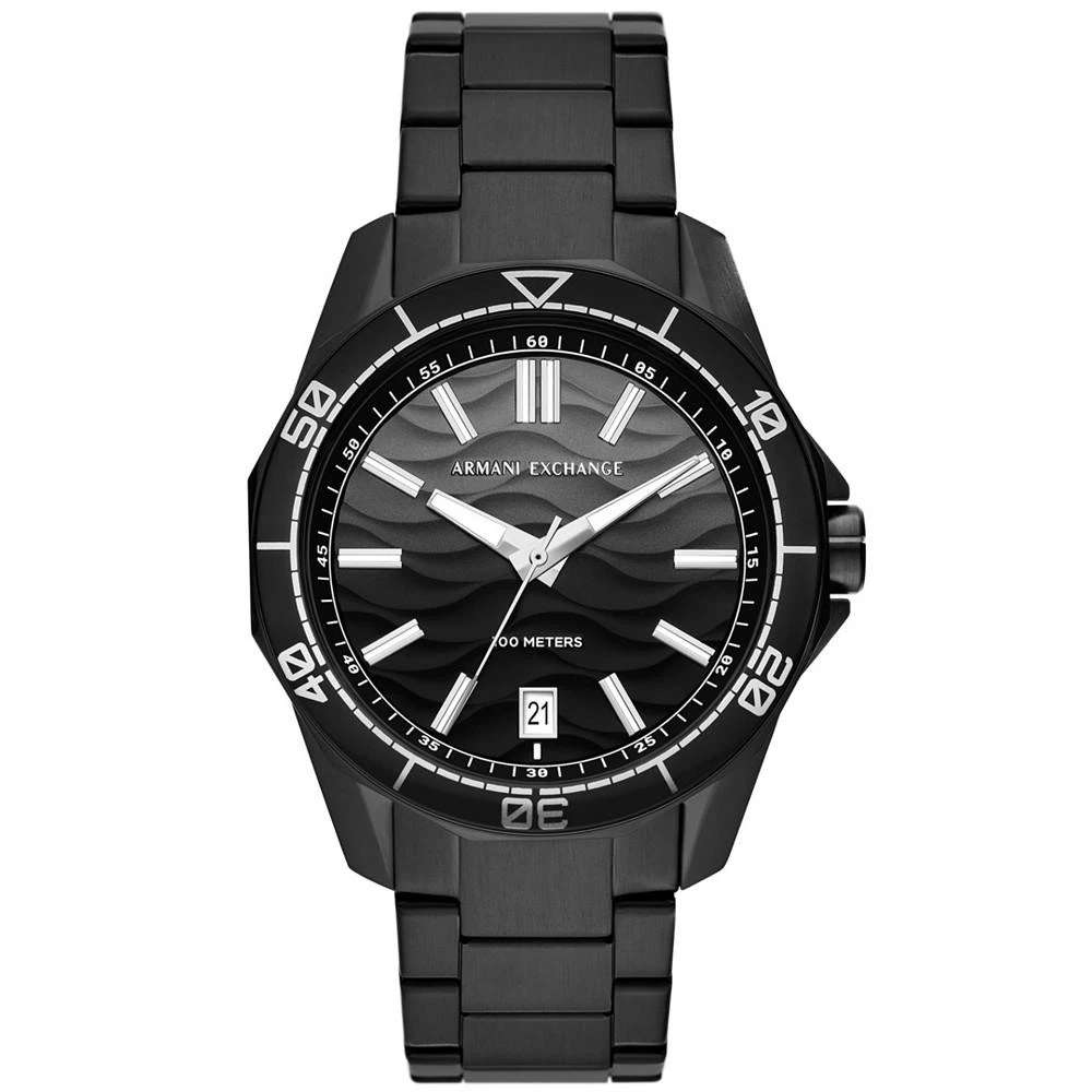 商品Armani Exchange|Men's Quartz Three Hand Date Black Stainless Steel Watch 44mm,价格¥1580,第1张图片