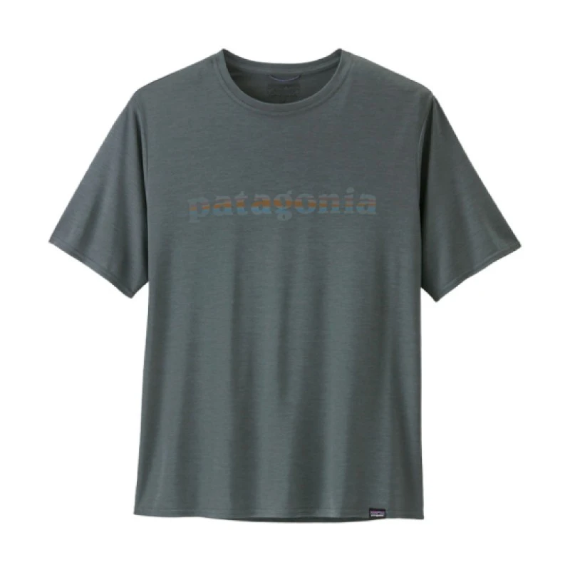 商品Patagonia|PATAGONIA CAP COOL DAILY 图案短袖灰黑色聚酯男士T恤,价格¥608 描述