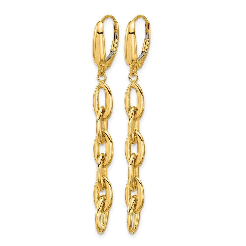 商品Diamond2Deal|14K Yellow Gold Fancy Oval Link Drop Dangle Earrings,价格¥11216,第2张图片详细描述