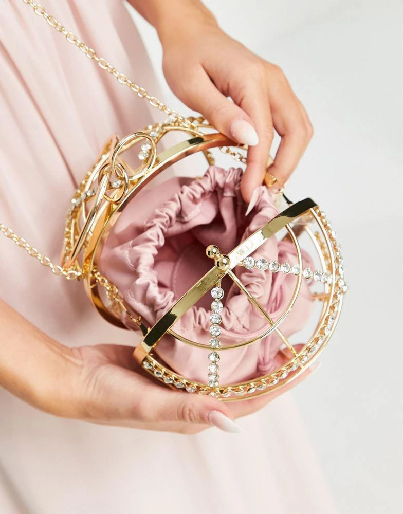 商品ASOS|ASOS DESIGN diamante embellished cage sphere bag in gold,价格¥217,第2张图片详细描述