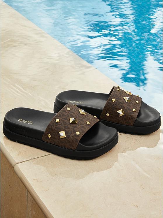 商品Michael Kors|Tyra Studded Logo Slide Sandal,价格¥511,第6张图片详细描述