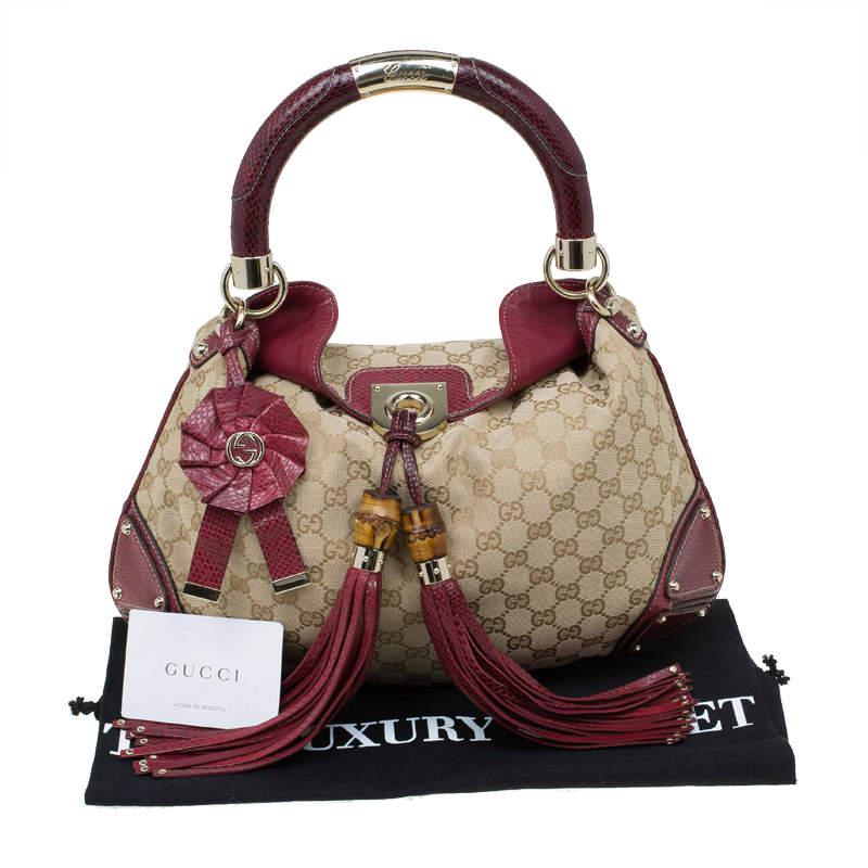 Gucci Beige/Red GG Canvas and Python Medium Indy Top Handle Bag商品第9张图片规格展示