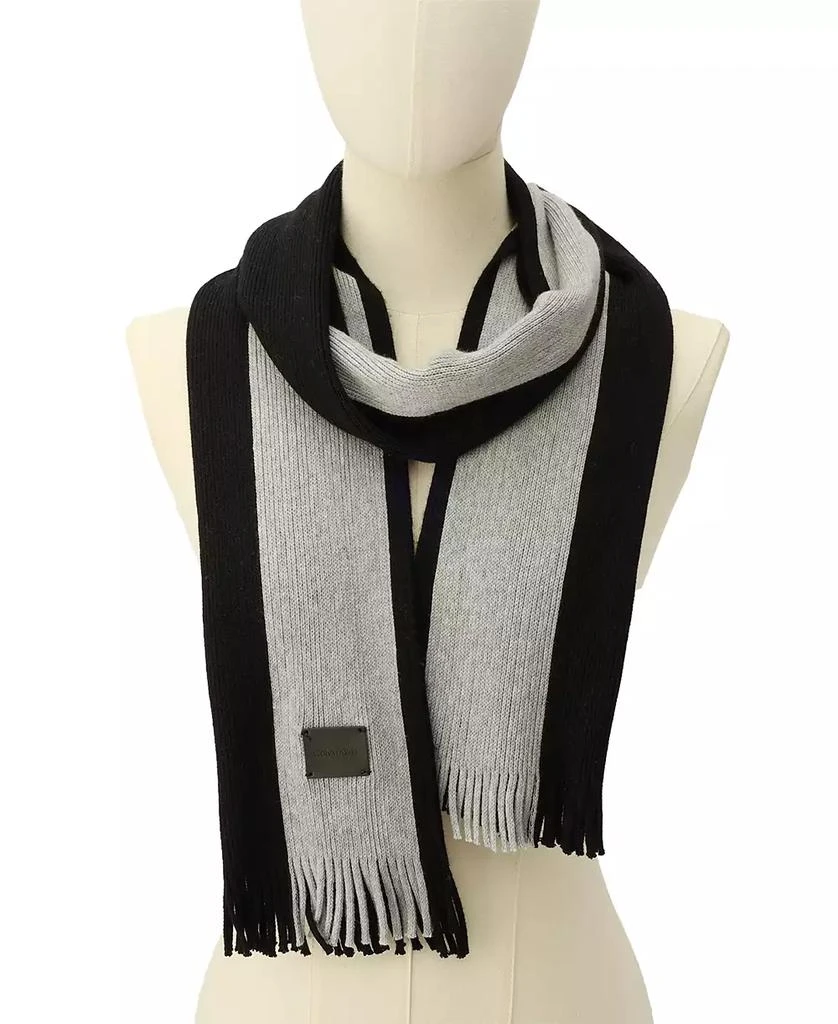 商品Calvin Klein|Men's Thick Wool Blend Side Stripe Logo Scarf,价格¥294,第3张图片详细描述