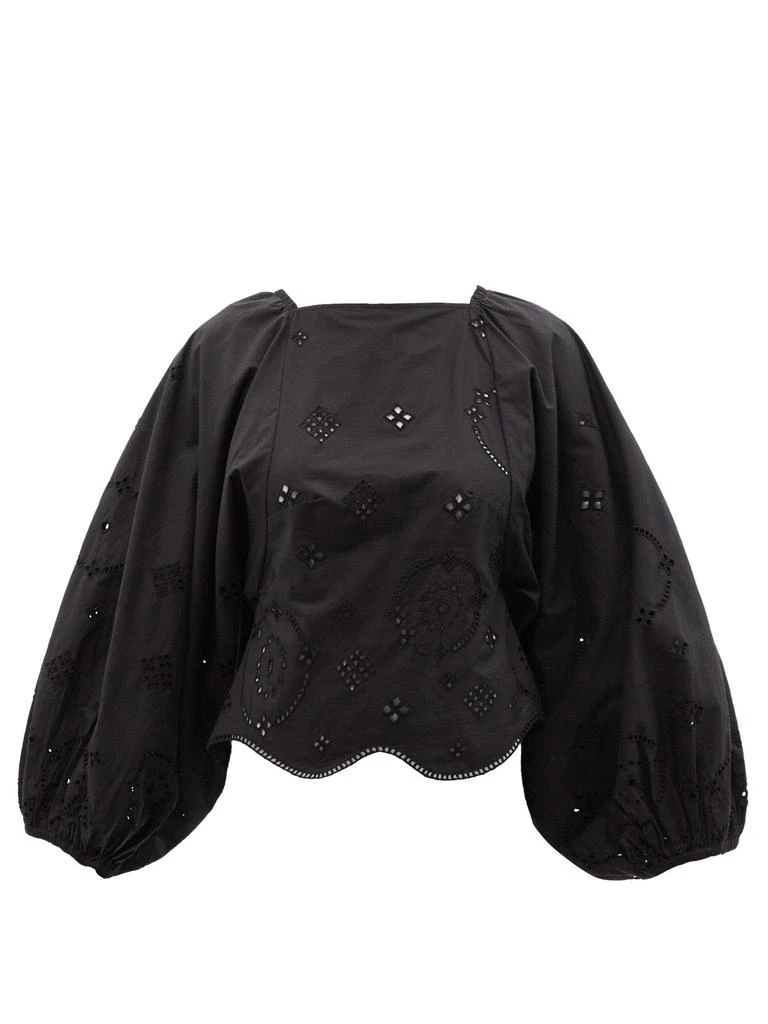 商品Ganni|Tie-back broderie-anglaise organic-cotton blouse,价格¥847,第1张图片