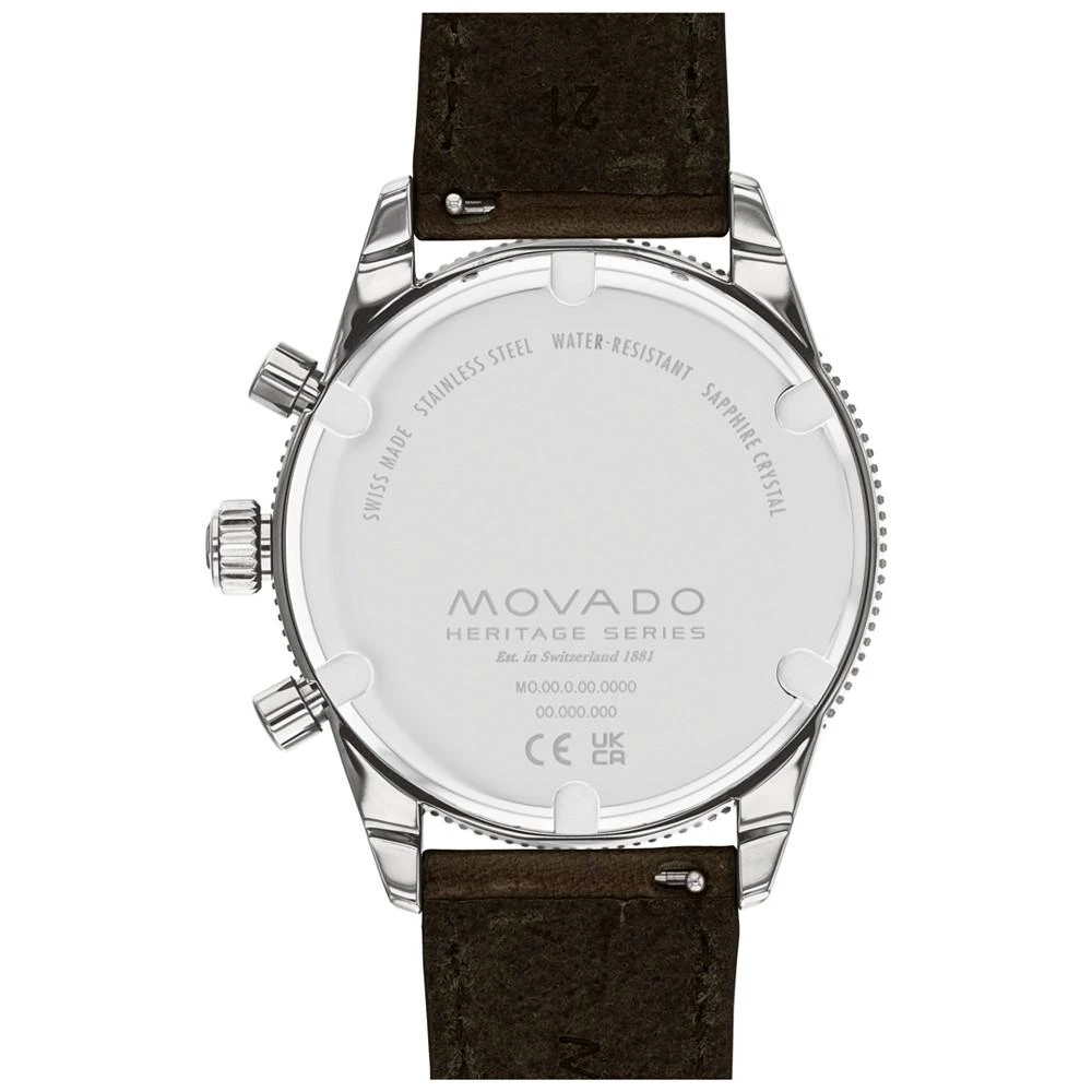 商品Movado|Men's Heritage Chocolate Brown Genuine Leather Strap Watch 42mm,价格¥4644,第3张图片详细描述