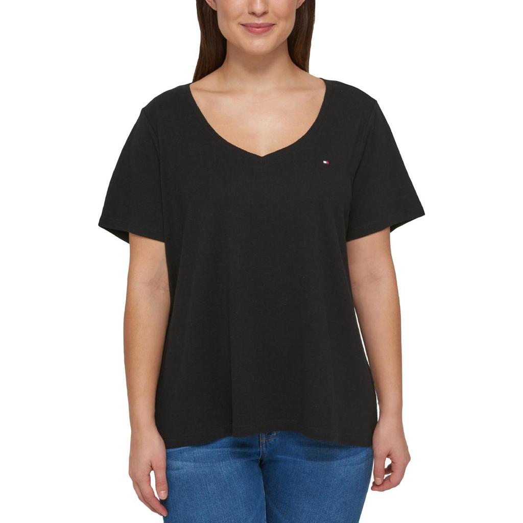 Tommy Hilfiger Womens Plus V-Neck Cotton T-Shirt商品第1张图片规格展示