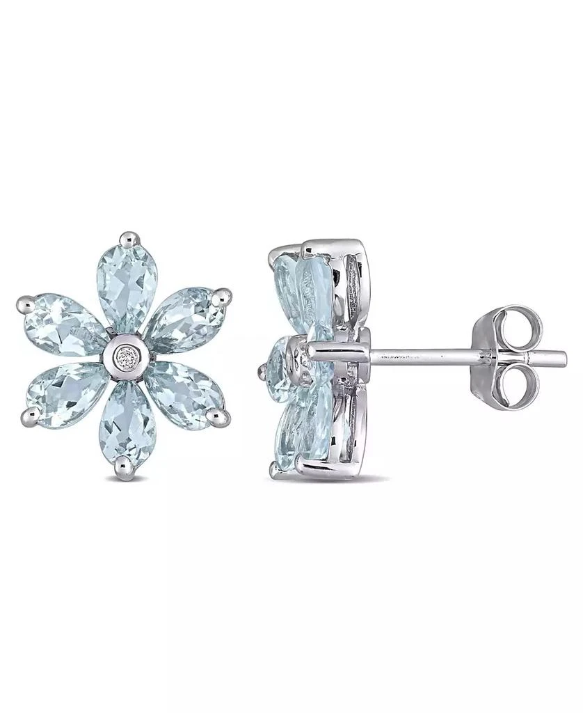 商品Macy's|Aquamarine and Diamond Accent Floral Stud Earrings,价格¥13245,第1张图片