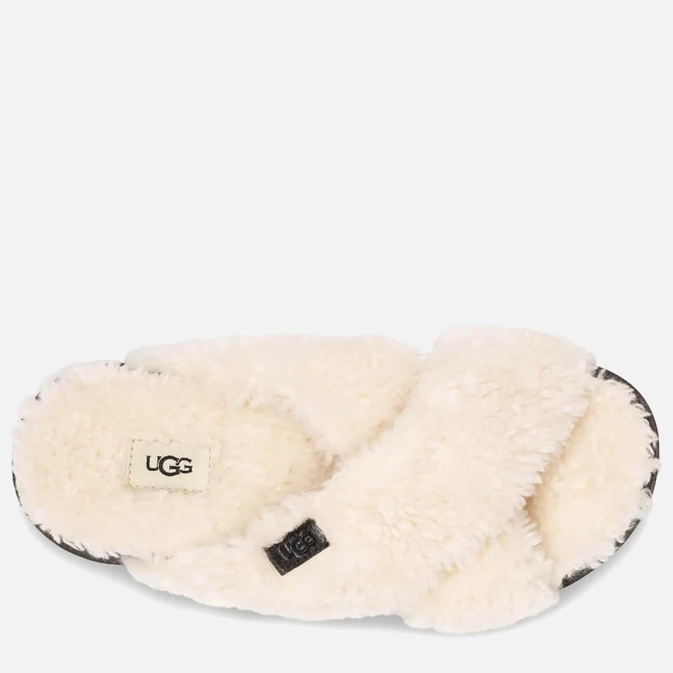 商品UGG|UGG WOMEN'S FUZZ SUGAR CROSS SLIDE SUSTAINABLE SLIPPERS - NATURAL/BLACK,价格¥487,第2张图片详细描述