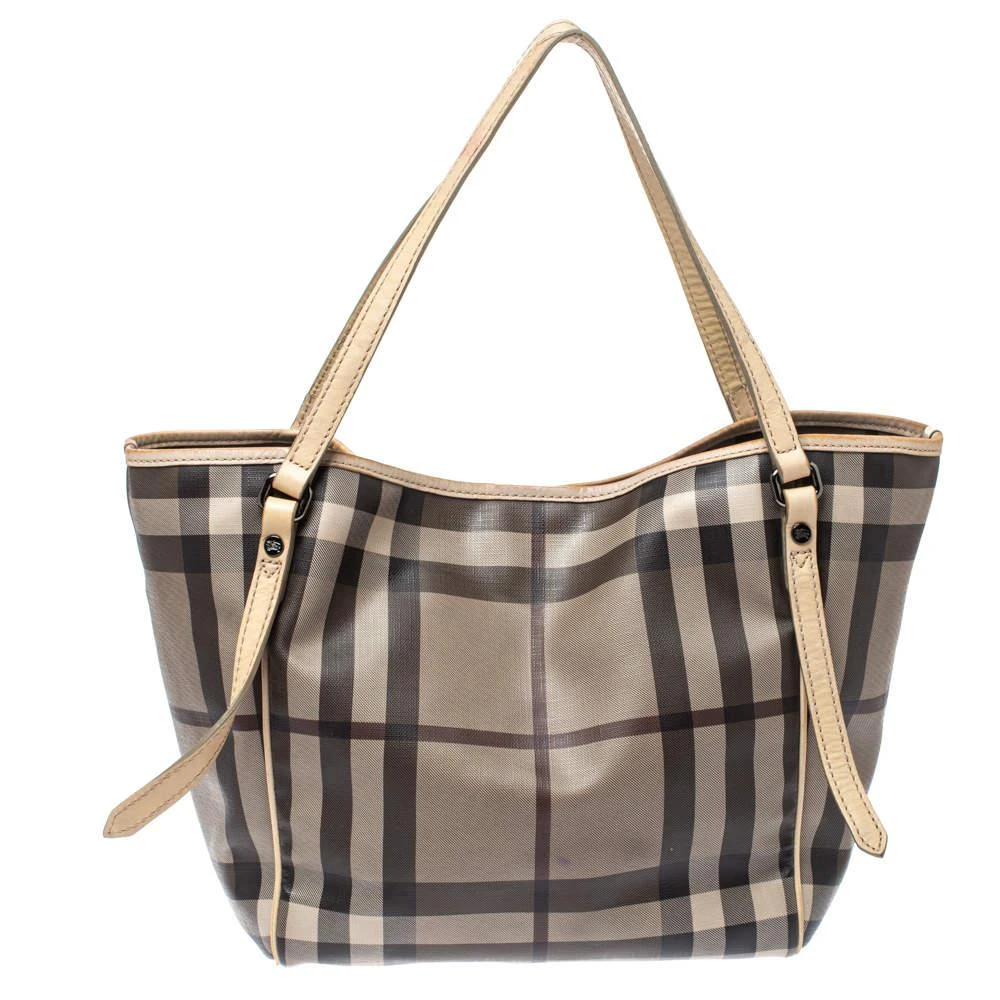 商品[二手商品] Burberry|Burberry Brown/Smoke House Check Coated Canvas and Leather Small Canterbury Tote,价格¥1648,第1张图片