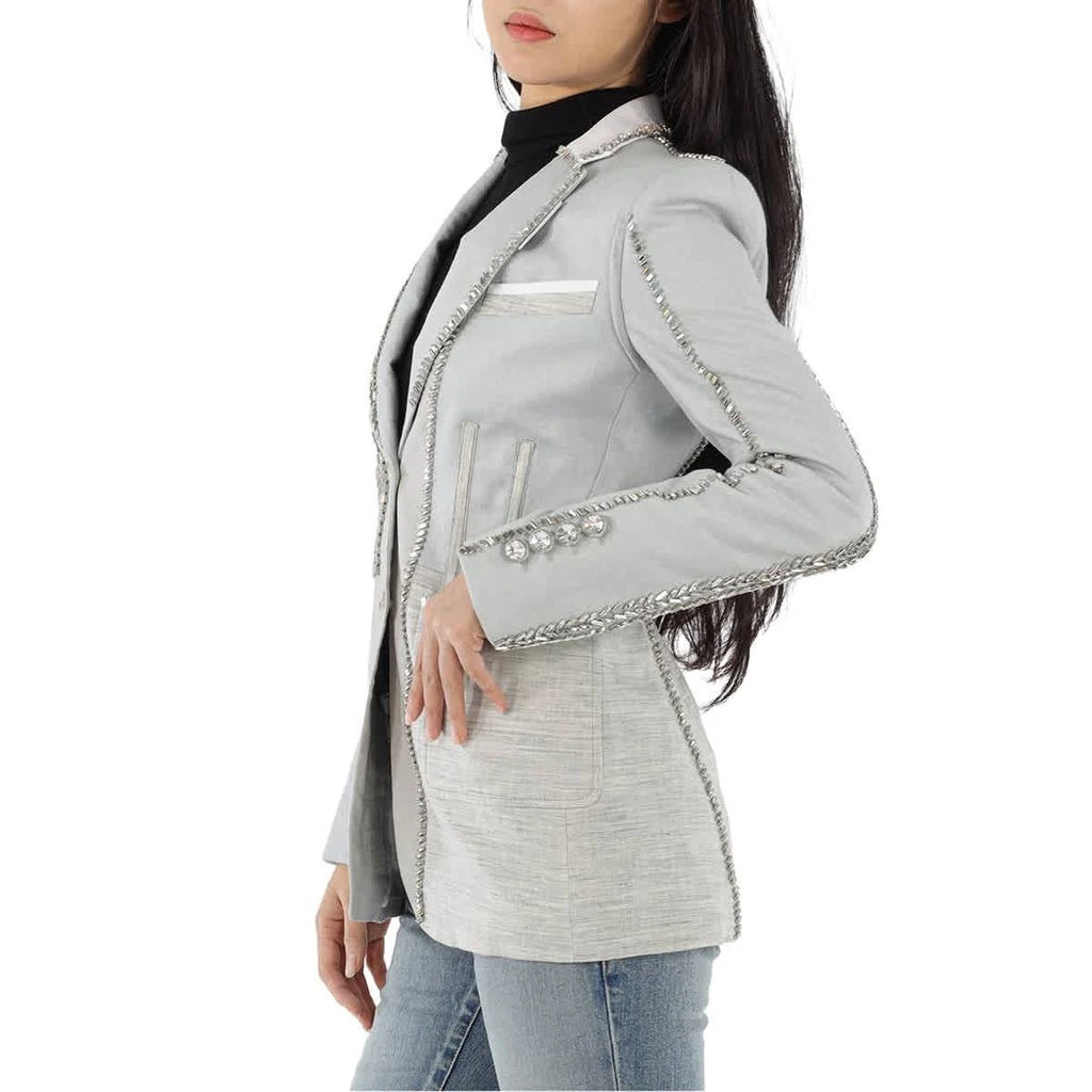 商品Burberry|Ladies Grey Melange Technical Linen Blazer with Crystal Embroidery,价格¥19892,第2张图片详细描述